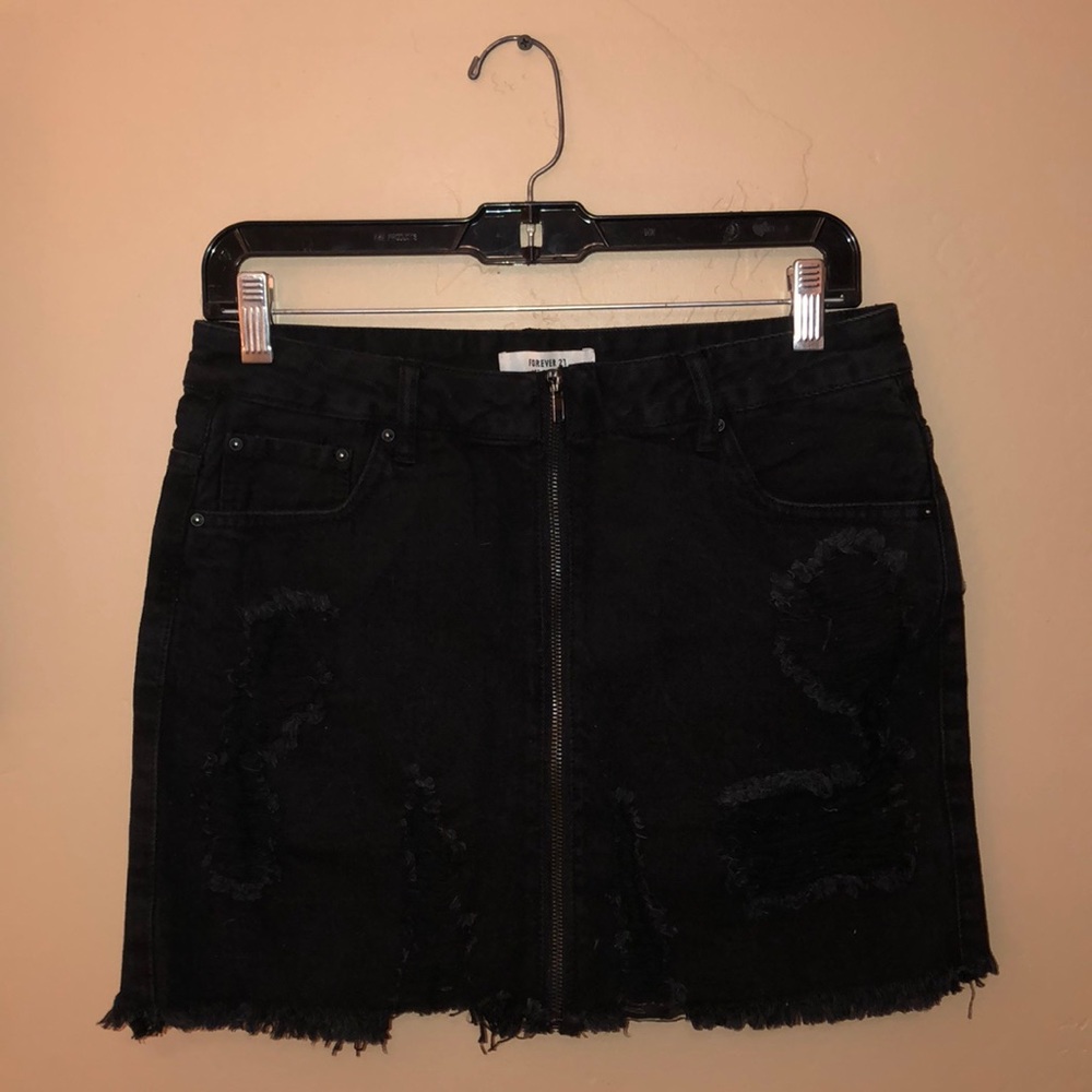 COPY - Black Distressed Zip Skirt